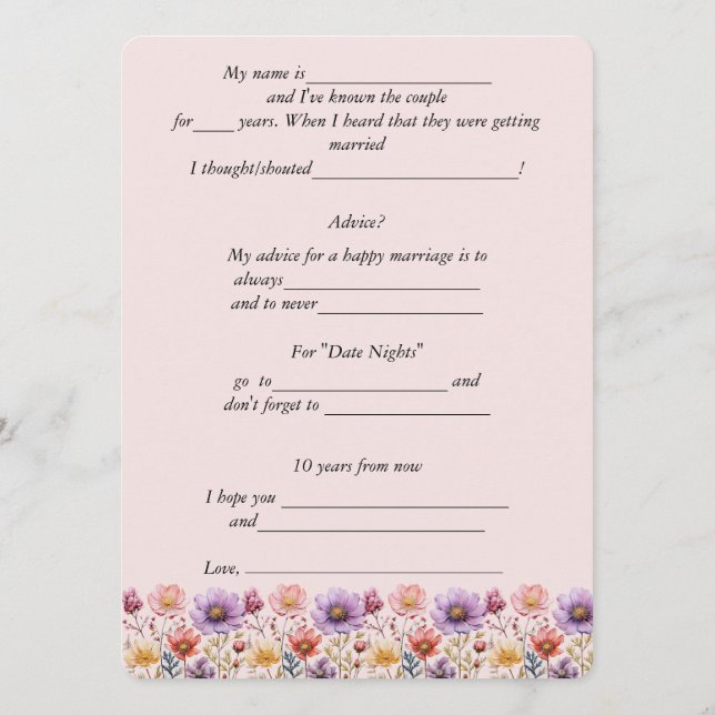 Tarjeta De Consejos Consejos de Boda Flores de Primavera Rosadas Morad (Reverso)