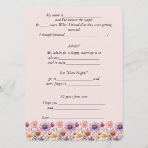 Tarjeta De Consejos Consejos de Boda Flores de Primavera Rosadas Purpu