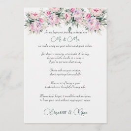 Tarjeta De Consejos Consejos de bodas Bien Deseados Peonies Rosados