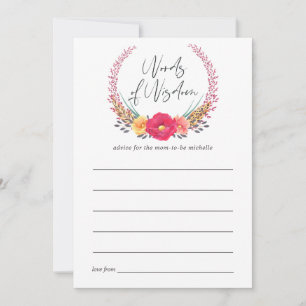 Tarjeta De Consejos Consejos de mamá para baby shower de safari floral