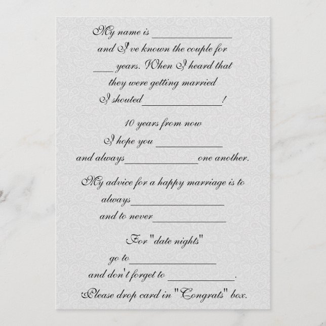 Tarjeta De Consejos Consejos de matrimonio divertidos para novia y nov (Anverso)