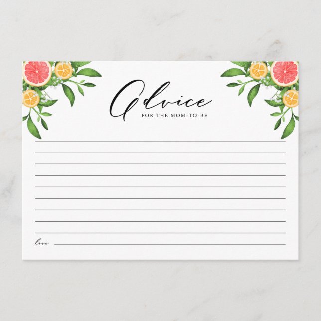 Tarjeta De Consejos Consejos de naranjas y pompas para la nueva mamá (Anverso)