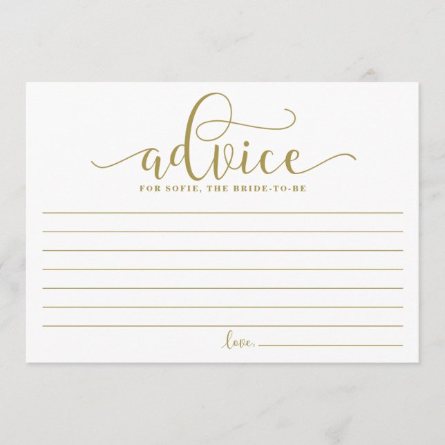 Tarjeta De Consejos Consejos de oro para la caligrafía de novia (Anverso)