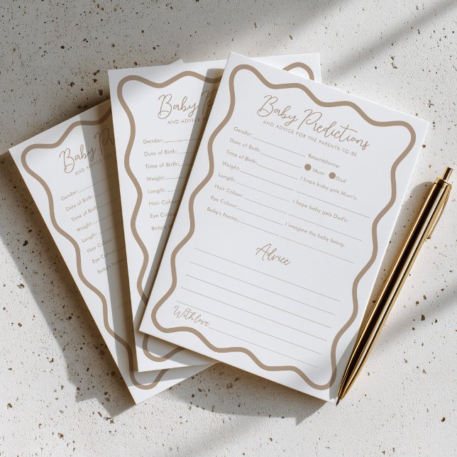Tarjeta De Consejos Consejos de predicciones para bebé Juego de fiesta (Beige Baby Predictions and Advice Cards for Gender Neutral Baby Shower)
