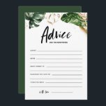 Tarjeta De Consejos Consejos de vegetación tropical para el Boda de lo<br><div class="desc">Escriba sus consejos y buenos deseos para los recién casados con esta tarjeta de consejo del boda de personalizable. Cuenta con un ilustracion acuático de hojas tropicales, pinceladas de Relieve metalizado negro y dorado y caligrafía moderna. Personalice agregando textos. Esta tarjeta de boda tropical es perfecta para duchas tropicales y...</div>