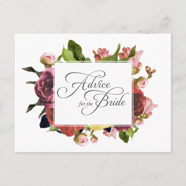 Tarjeta De Consejos Consejos florales de rosa rosa para la novia (Anverso)