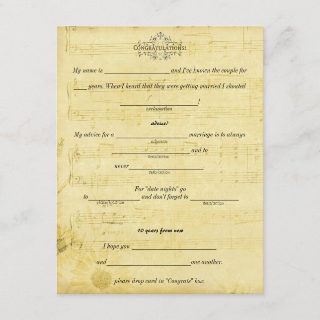 Tarjeta De Consejos Consejos matrimoniales, Palabras de la Hoja de Sab (Anverso)