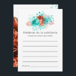 Tarjeta De Consejos Consejos nupciales de color turquesa y coral<br><div class="desc">Rosas turquesa y coralina y consejos de novias de verano de follaje tropical para las futuras tarjetas de novias diseñadas para ser rápida y fácilmente personalizadas en español.</div>