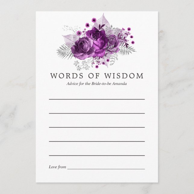 Tarjeta De Consejos Consejos nupciales florales de plumas y acuarelas  (Anverso)