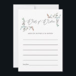 Tarjeta De Consejos Consejos para boda campestre con vegetación invern<br><div class="desc">Consejos de tarjeta de boda de invierno con hojas de acuarela diseñados para ser personalizados rápida y fácilmente para la novia.</div>