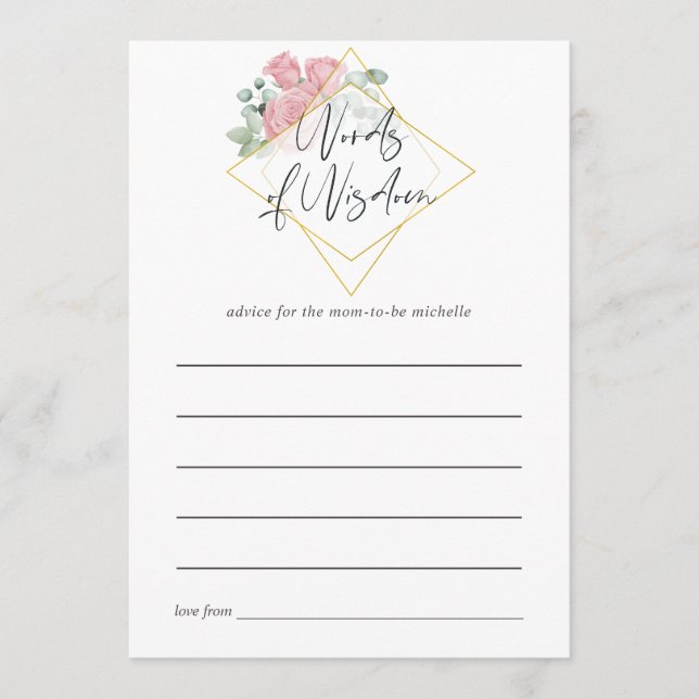 Tarjeta De Consejos Consejos para mamá de Eucalyptus Rosa Geométrica B (Anverso)