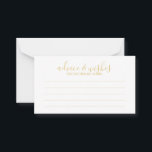 Tarjeta De Consejos Consejos y deseos de los Bodas de guiones modernos<br><div class="desc">Tarjeta de consejos y deseos para Bodas blancos y dorados con escritura moderna, con título en estilo de letra de caligrafía moderna de oro y detalles en estilo de fuente sans serif moderno. Atención: Los detalles del Relieve metalizado se simulan en la obra. Este producto no contará con ningún relieve...</div>