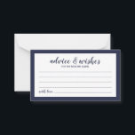Tarjeta De Consejos Consejos y deseos del Boda azul de la marina de es<br><div class="desc">Tarjeta de consejos y deseos de Bodas azul de la Marina de Guerra moderna con título en letra de escritura azul marino moderna con detalles en azul marino moderno sans serif tipo de letra sobre fondo blanco con borde azul marino.</div>