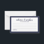 Tarjeta De Consejos Consejos y deseos del Boda azul de la marina de es<br><div class="desc">Tarjeta de consejos y deseos de Bodas azul de la Marina de Guerra moderna con título en letra de escritura azul marino moderna con detalles en azul marino moderno sans serif tipo de letra sobre fondo blanco con borde azul marino.</div>
