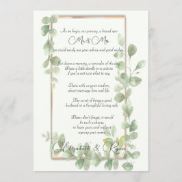 Tarjeta De Consejos Consejos y deseos del Boda de acuarela verde