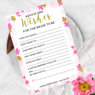 Tarjeta De Consejos Consejos y Deseos para la Novia Floral Rosa