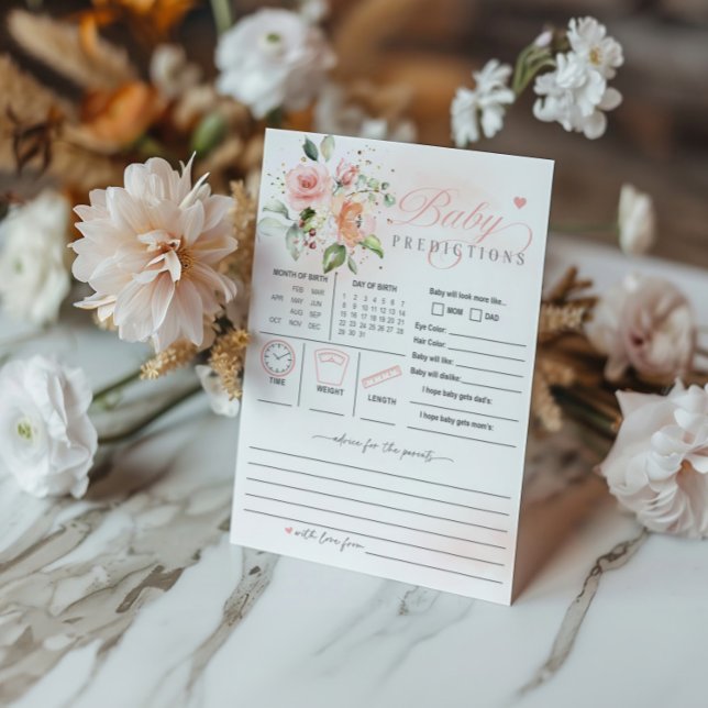 Tarjeta De Consejos Consejos y predicciones de Baby Shower sobre el be (baby in bloom baby shower games advice and prediction cards)