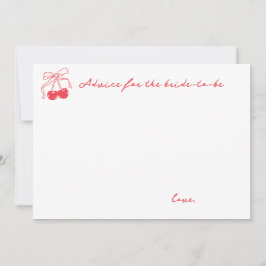 Tarjeta De Consejos Coquette Cherry Bridal Shower