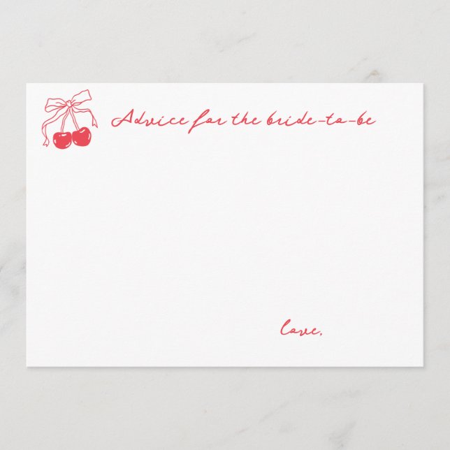 Tarjeta De Consejos Coquette Cherry Bridal Shower (Anverso)