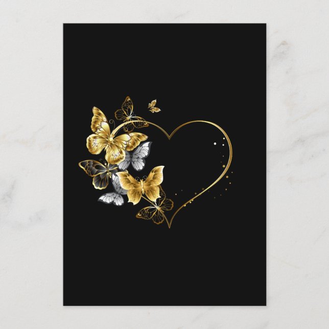 Tarjeta De Consejos Corazón con mariposas doradas (Anverso)
