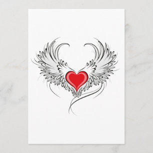 Tarjeta De Consejos Corazón de Ángel Rojo con alas