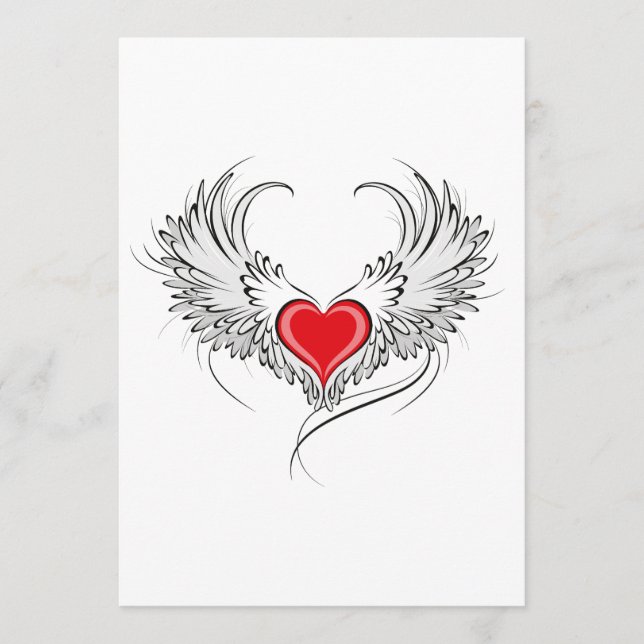 Tarjeta De Consejos Corazón de Ángel Rojo con alas (Anverso)