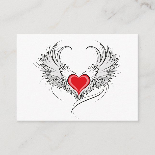 Tarjeta De Consejos Corazón de Ángel Rojo con alas (Anverso)