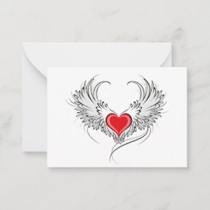 Tarjeta De Consejos Corazón de Ángel Rojo con alas
