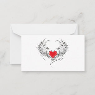 Tarjeta De Consejos Corazón de Ángel Rojo con alas