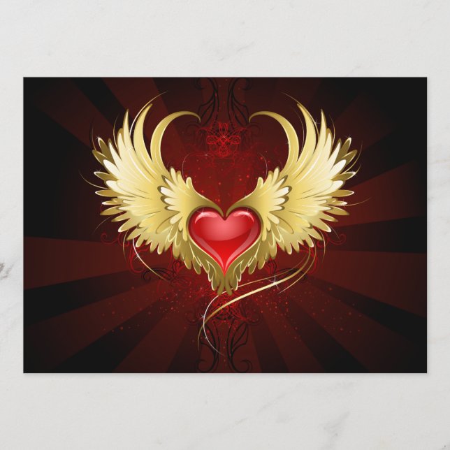 Tarjeta De Consejos Corazón Rojo con Alas Doradas (Anverso)