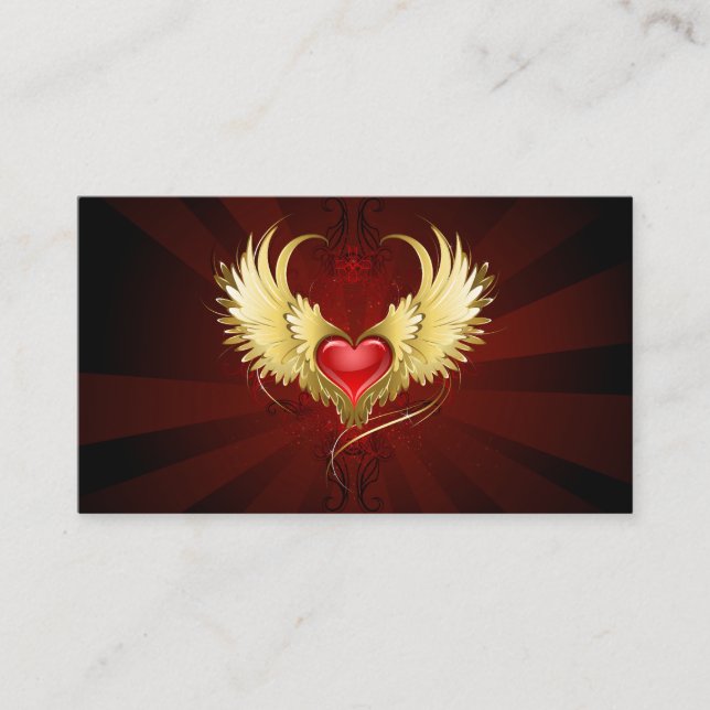 Tarjeta De Consejos Corazón Rojo con Alas Doradas (Anverso)