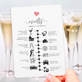 Tarjeta De Consejos cronología de bodas con corazón lindo, itinerario