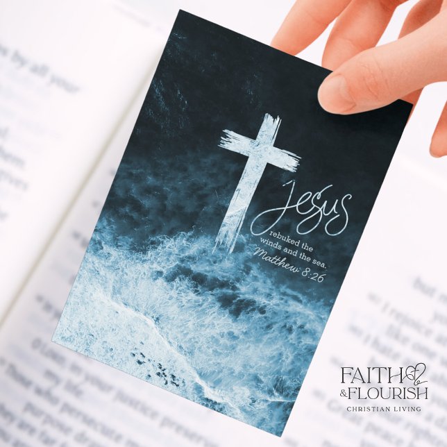 Tarjeta De Consejos Cruce en agua Dark Blue Bookmark Bible Scripting (Subido por el creador)