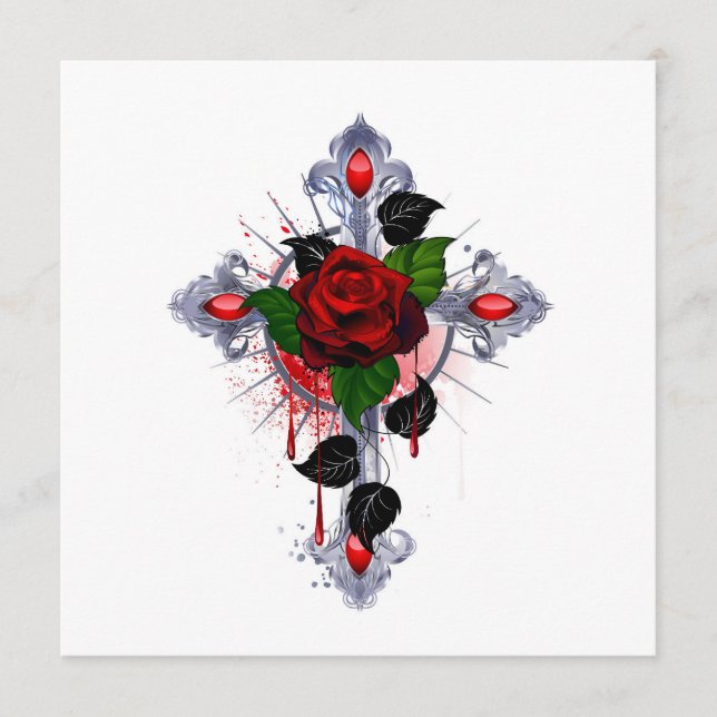 Tarjeta De Consejos Cruz de Plata con una Rosa Roja (Anverso)