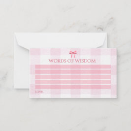 Tarjeta De Consejos Cuadrícula de color de agua rosado Coquette nueva 