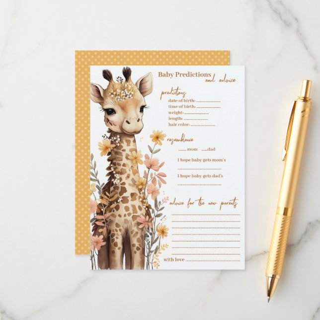 Tarjeta De Consejos Cuidada acuarela Baby Giraffe Baby Shower (Anverso/Reverso In Situ)