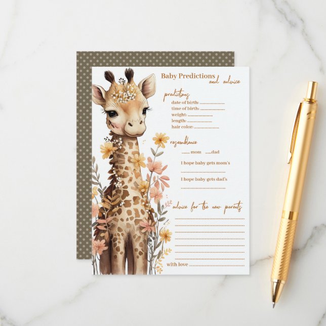 Tarjeta De Consejos Cuidada acuarela Baby Giraffe Baby Shower (Anverso/Reverso In Situ)