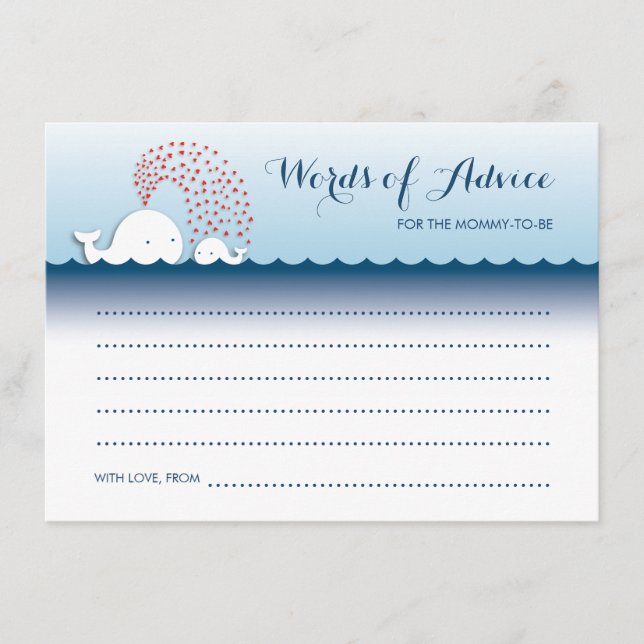 Tarjeta De Consejos Cute Ballenas Blancas Palabras elegantes de tarjet (Anverso)