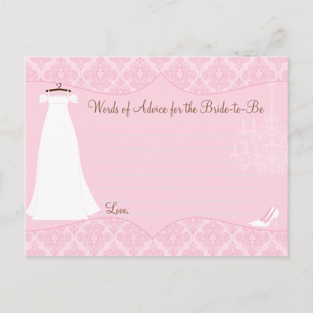 Tarjeta De Consejos Damask Bridal Shower Advice card para la novia (Anverso)