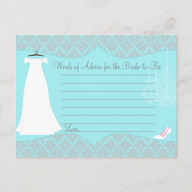 Tarjeta De Consejos Damask Bridal Shower Advice card para la novia (Anverso)