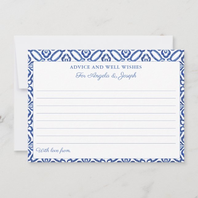 Tarjeta de consejos de baldosas azules mediterráne (Anverso)