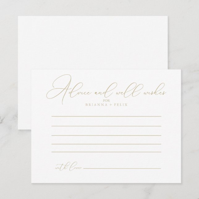 Tarjeta de Consejos de Boda Clásica Dorada (Anverso / Reverso)