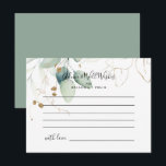 Tarjeta de Consejos de Boda con Caligrafía de Euca<br><div class="desc">Esta tarjeta de consejos de boda con caligrafía de eucalipto dorado es perfecta para una boda rústica. Este diseño artístico presenta follaje dorado y verde dibujado a mano con acuarela, inspirando belleza natural. Estas tarjetas son perfectas para una boda, fiesta de despedida de soltera, baby shower, fiesta de graduación y...</div>