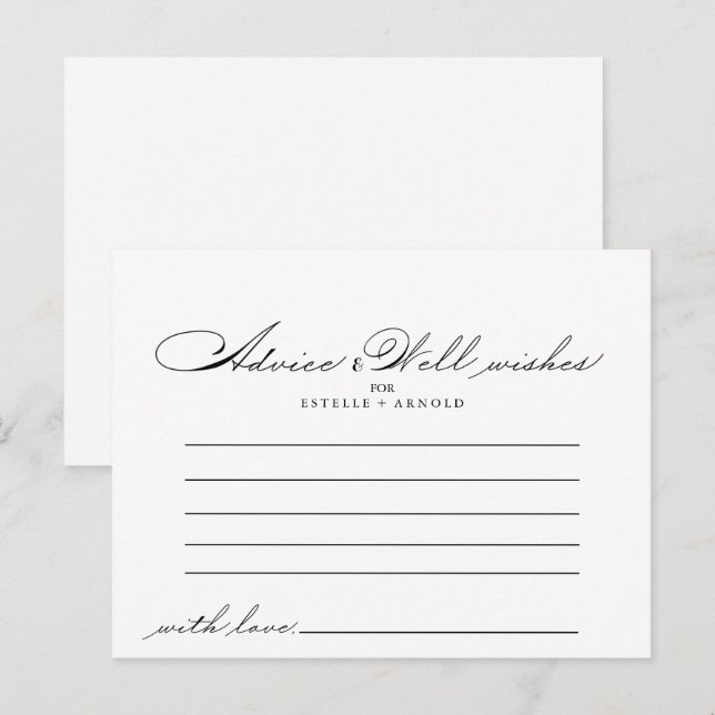 Tarjeta de Consejos de Boda con Caligrafía Elegant (Anverso / Reverso)