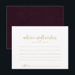 Tarjeta de Consejos de Boda con Caligrafía en Burg<br><div class="desc">Esta tarjeta de consejos de boda con caligrafía en burgundy dorado es perfecta para una boda rústica. El diseño simple y elegante presenta una tipografía clásica dorada y script fancy en un fondo blanco y marrón. Estas tarjetas son perfectas para una boda, fiesta de soltera, baby shower, fiesta de graduación...</div>
