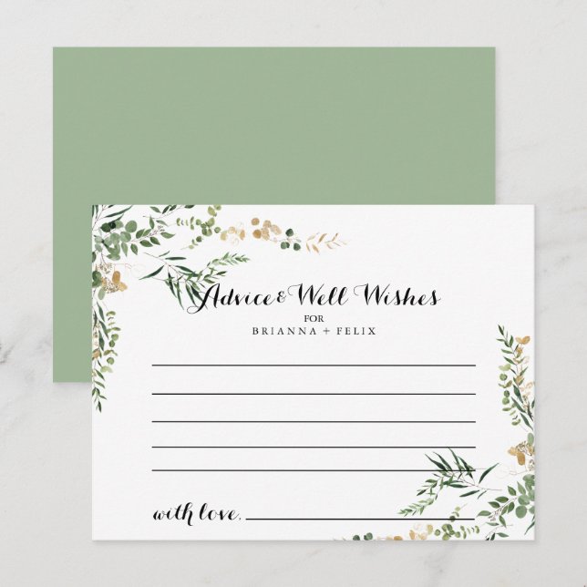 Tarjeta de Consejos de Boda con Follaje Verde Trop (Anverso / Reverso)