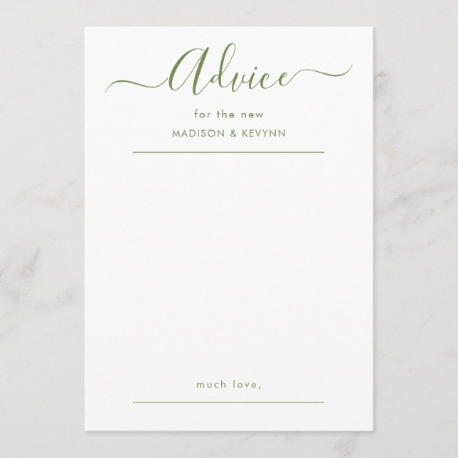 Tarjeta de Consejos de Boda con Letra (Anverso)