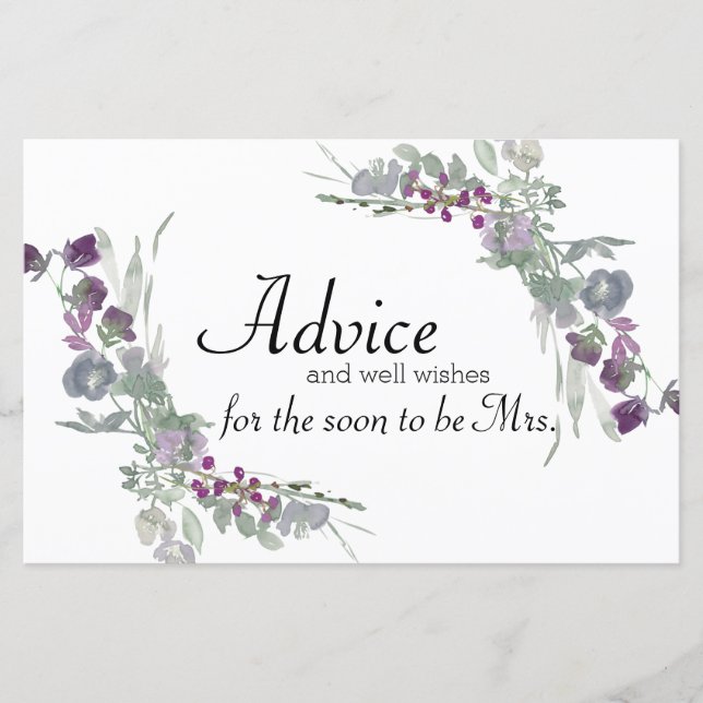Tarjeta de Consejos de Boda de Aquarela Flores Sil (Anverso)