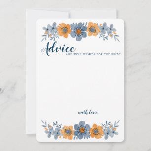 Tarjeta de Consejos de Boda de Flor Azul y Naranja