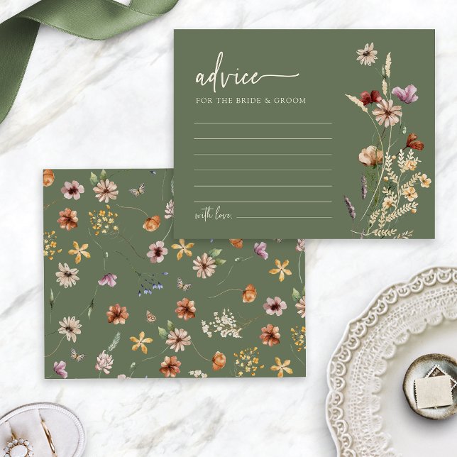 Tarjeta de Consejos de Boda de Flores Silvestres V (Boho Sage Green Wildflower Wedding Advice Card by Painted Paperie
)